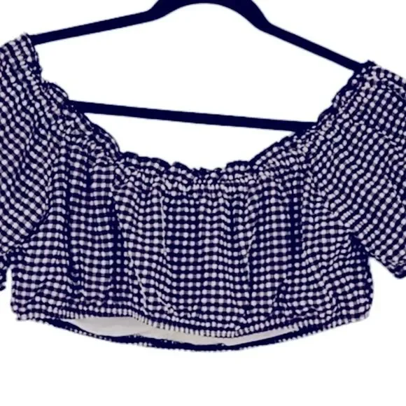 Kate Spade Black White Off-The-Shoulder Check-Print Bikini Top Size S swimsuit